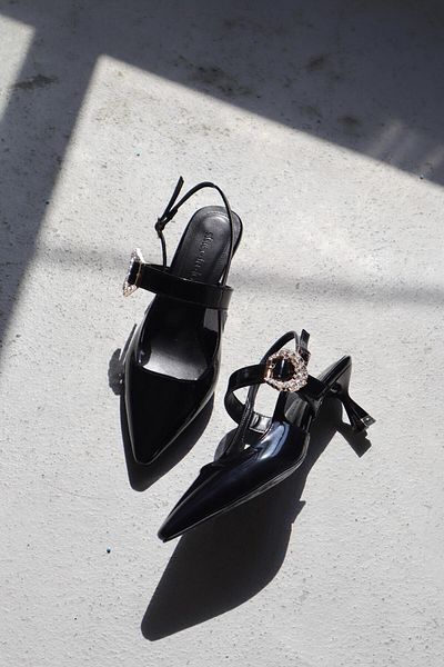 Sister in Love Sue Short Heeled Patent Leather Stiletto with Stone Detail