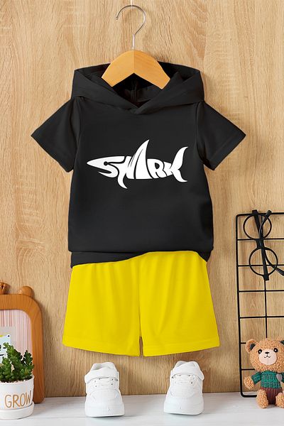 MYADA New Season Hooded Shark Graffiti Printed 2-Piece Children's Set