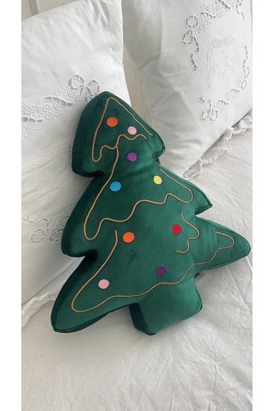 Moontoys Christmas Tree Figured Embroidery Detailed Design Plush Pillow Green...