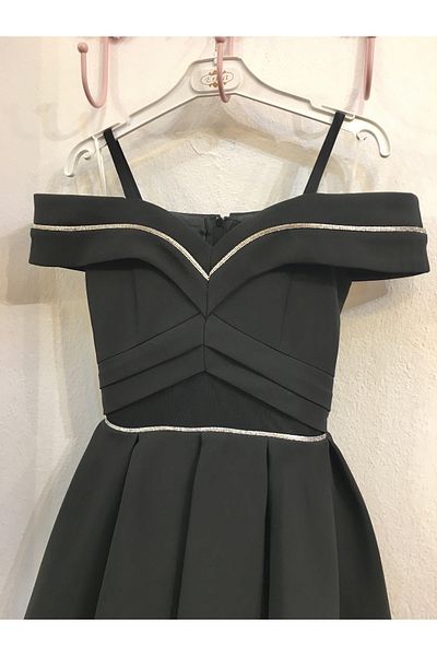 Erkut Girl's Crepe Fabric Black Color Short Evening Dress