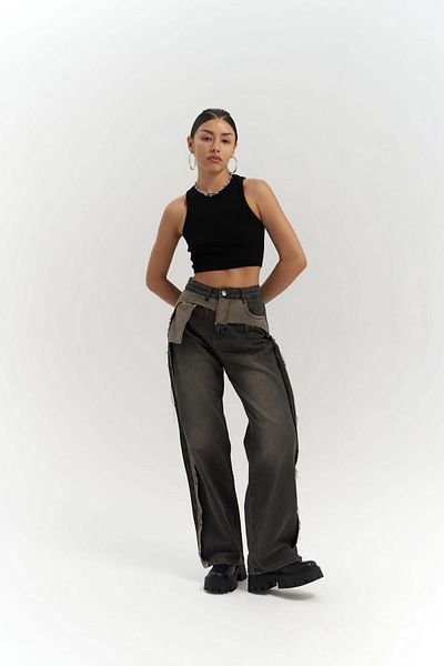 MAİ COLLECTİON Kristen roztrhané detailní kouřové džínové kalhoty