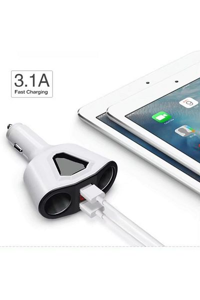 REDz Accessories Adaptor auto dual USB, încărcare rapidă 15W, 2 porturi brichetă, 3100mah, alb