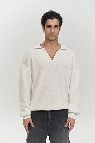 MAİ COLLECTİON Magnus Polo Kragen Ecru Herren Trikot Pullover