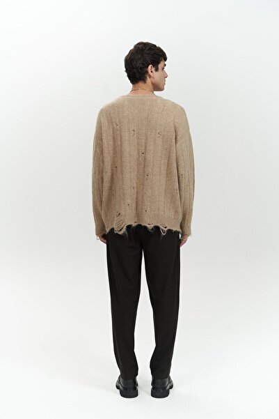 MAI STUDIOS CO. Мъжки трикотажен пуловер от норка с разкъсан детайл Vincent