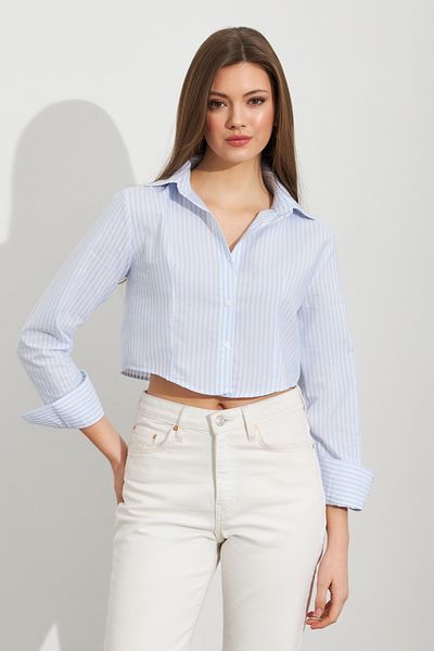 Cool & Sexy Cămașă crop cu dungi ecru-albastru pentru femei MPC305