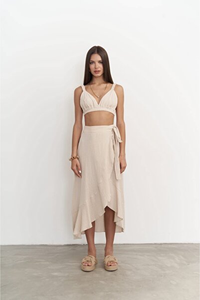 BOHEMAİ Σετ κροπ φούστα Adelina Dark Beige Muslin