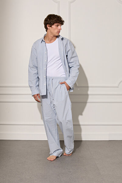 Beyyoglu Beli Kordonlu Çizgili Pantolon