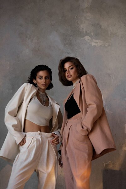 BOHEMAİ Σετ μπουφάν με λινό σακάκι Ponte Beige