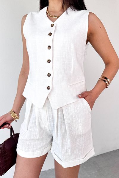 Cappmoda TKM-13272 Σετ δύο τεμαχίων σορτς γιλέκο με λευκή γραμμή