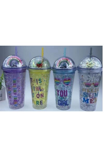 Honney Boutique Led 3D Colorful Lighted Mica Water Bottle Flask Water Bottle Cocktail Glass with Straw Lighted Figure