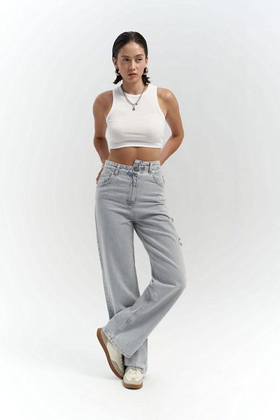 MAİ COLLECTİON Detail severního pasu Double Ripped Ice Blue Jean