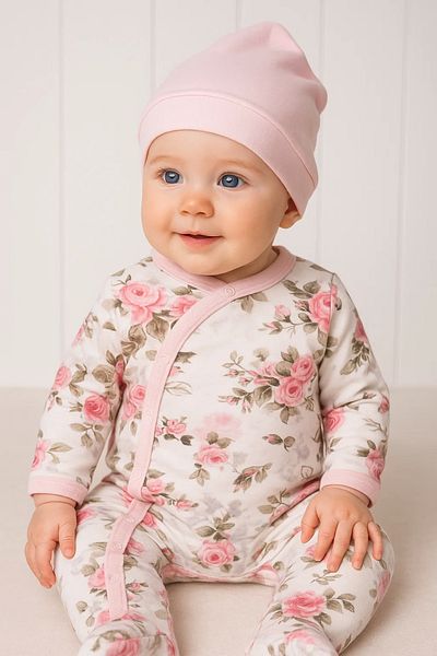 Babydonat Kind Is Cool Patterned Embroidered Baby Girl Set of 4 Jumpsuits