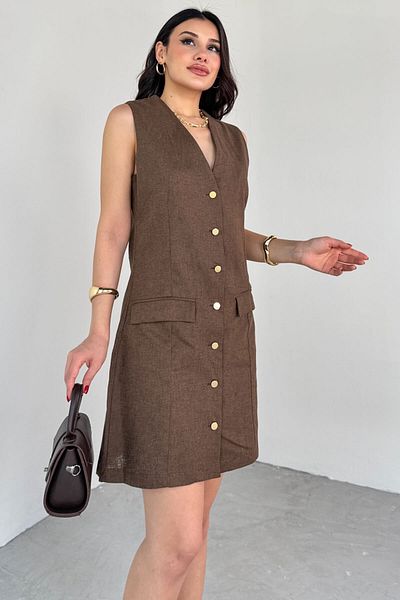 Cappmoda Elb-01768 Καφέ χρυσό φόρεμα με λεπτομέρεια με μηδενικό μανίκι