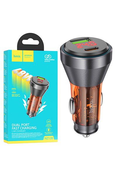 REDz Accessories Adaptor auto cu încărcare dublă, încărcare rapidă 48W, Hoco NZ12B, port USB și Type-C, portocaliu