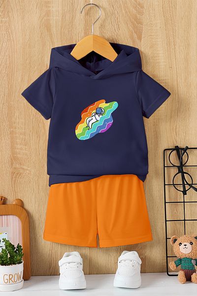 MYADA Hooded Rainbow Astronaut Printed 2-Piece Children's Set 22431
