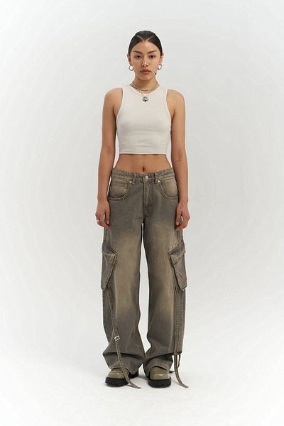 MAİ COLLECTİON Roger Washed Smoked Cargo Jean Trousers