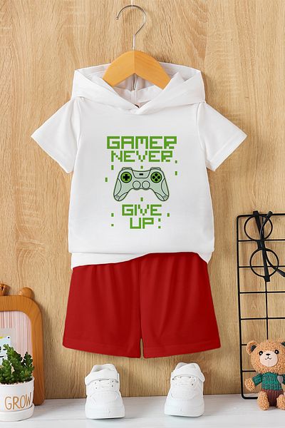 MYADA New Season Hooded Never Give up Game Printed 2-Piece Children's Set 20013