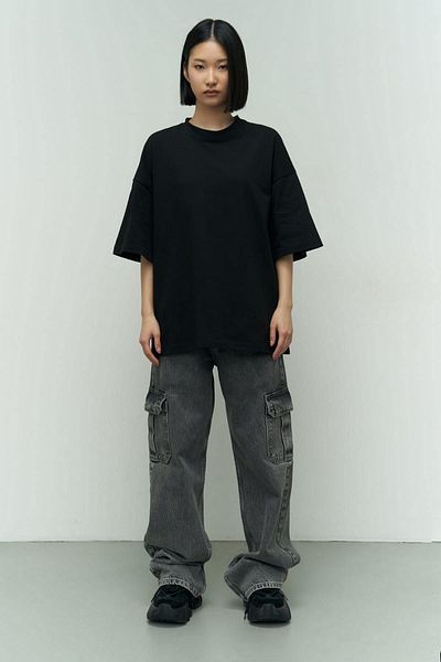 MAİ COLLECTİON Oversize černé tričko Eat Sleep