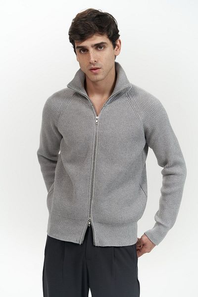 MAİ COLLECTİON Pulover Brock cu fermoar complet gri pentru bărbați