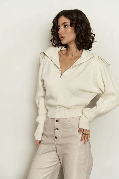 MAİ COLLECTİON Endless Half Zip Ecru Sweater