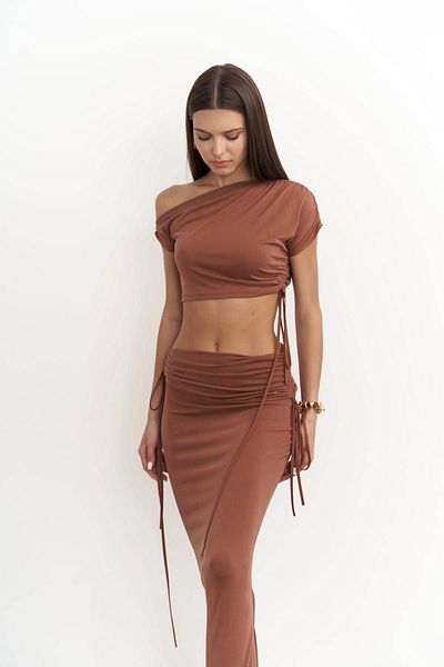 MAİ COLLECTİON Ivan Gathered Brown Crop szoknya szett