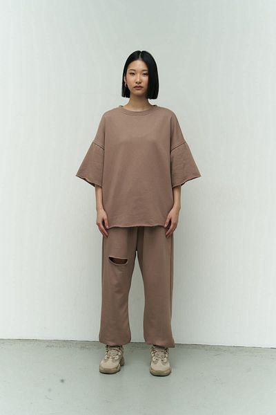 MC MAİ COLLECTİON Σετ αθλητικής φόρμας Mcllctn Lion Ripped Brown Oversize T-shirt