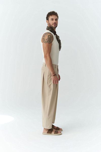 MAİ COLLECTİON Ανδρικό παντελόνι Hector Beige με φαρδύ πόδι