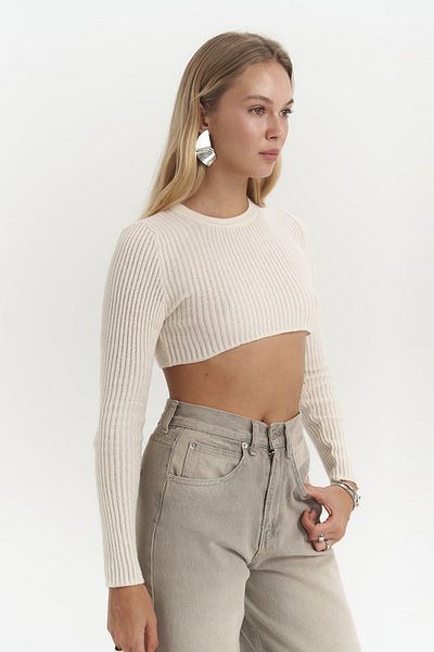 MAİ COLLECTİON Liana Beige Soft Texture Knitwear Crop