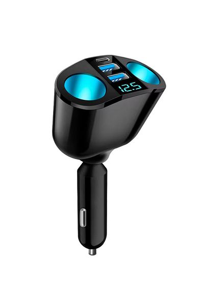 REDz Accessories Adaptor auto dual USB Type-C, G-C14, încărcare rapidă 66w, 2 porturi brichetă, reglabil, negru