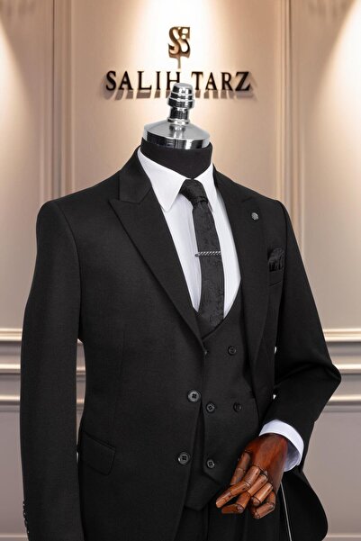 Salihtarzz Takım Elbise Yelekli SlimFit Siyah SD42171