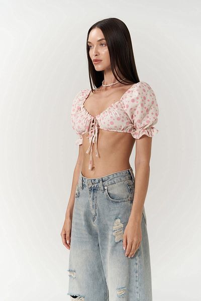 MAİ COLLECTİON Lisa Pink Polka Dot Crop