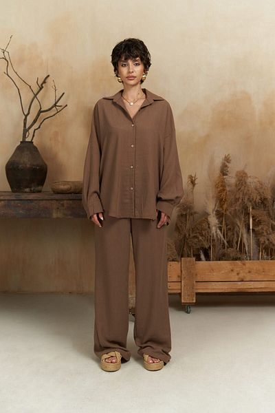 BOHEMAİ Set pantaloni cămașă maro Pedasa