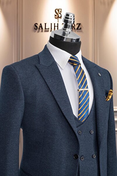 Salihtarzz Takım Elbise Yelekli SlimFit Saks SD42170