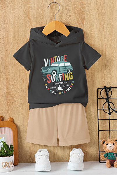 MYADA Set de 2 piese pentru copii premium vintage cu imprimeu pentru mașini d...