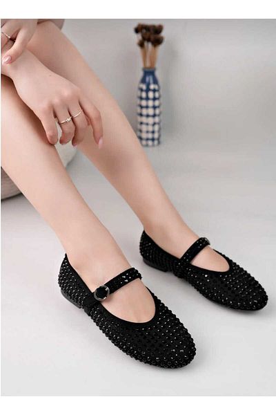 Best Group Women's Black Stone Daily Ballerina Shoes with Helmet