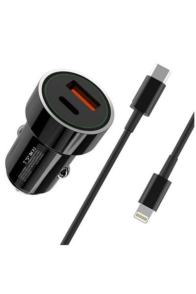 REDz Accessories Set încărcător auto XO-TZ11 cu cablu Lightning, compatibil cu iPhone, încărcare rapidă PD20W, negru