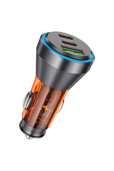 REDz Accessories Adaptor auto cu 3 porturi, încărcare rapidă 60w, Hoco Nz12d, port USB dual Type-C, portocaliu