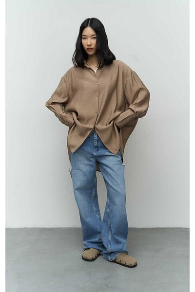 MAİ COLLECTİON Zaria Light Mink Oversize Shirt