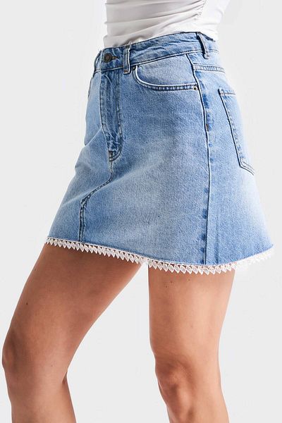 its basic Femei Culoare Albastru D2-S5-4 Detaliu Dantela Lungime Midi 42 Cm Fusta Denim Design 100% Bumbac