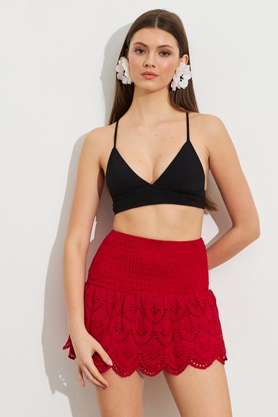 Cool & Sexy Women's Red Embroidered Mini Skirt Zh111