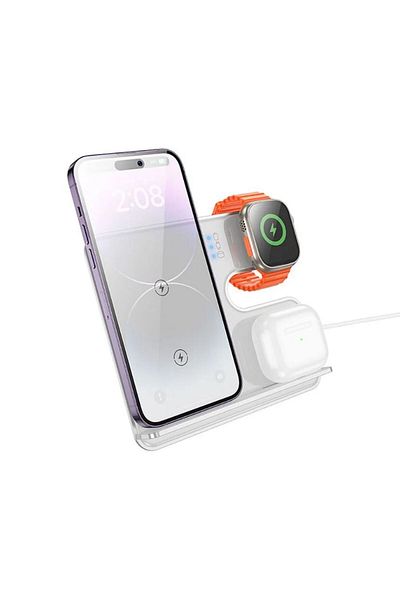 REDz Accessories Hoco Cq19 Wireless Station, 15w Fast Charging, For Phone, Headphones And Watch, Magsafe, White