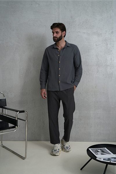 BOHEMAİ Pánská oversize mačkaná antracitová košile Wesley