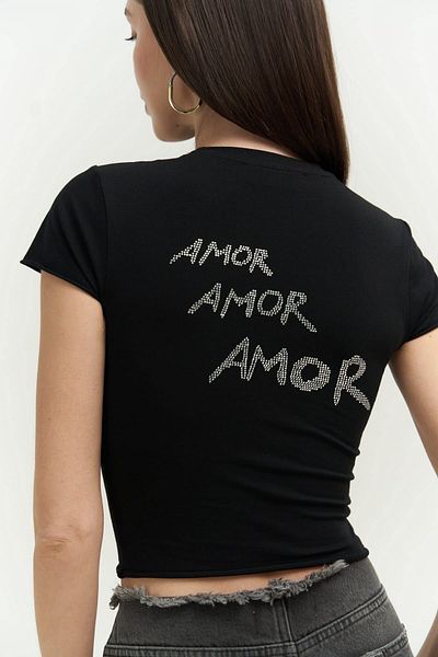 MAİ COLLECTİON Crop Top din bumbac pieptănat negru El Amor