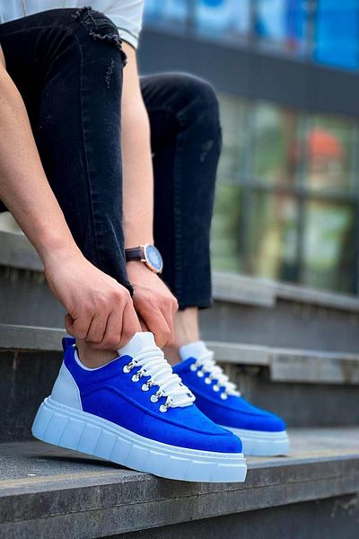 MELAMS Compass Sax Suede White High Sole Casual Sneakers - Kbc
