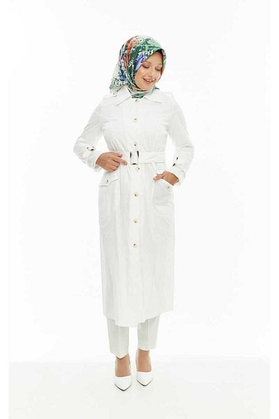 Setrms 2423043 A Buttoned Front Cup Cut Classic Trench Coat