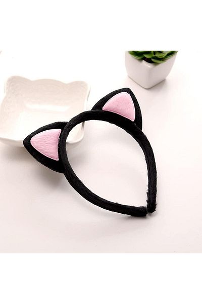 Skygo Cute Cat Ear Fluffy Cat Crown Black Inside Pink Color 17x15 cm