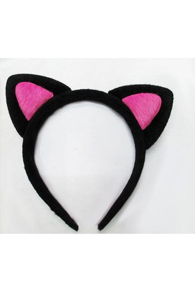 Skygo Cute Cat Ear Fluffy Cat Crown Black Inside Candy Pink Color 17x15 cm