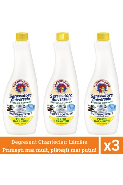 chante clair Pack of 3 X Universal Degreaser Refill With Lemon, Chanteclair Sgrassatore, Solution, 1800 ml