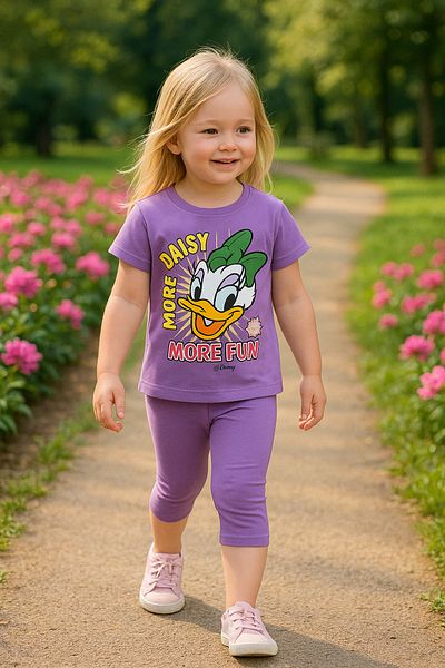 TRENDİMİZBİR Girl's Daisy Duck Printed Ribbed Tights Summer Suit
