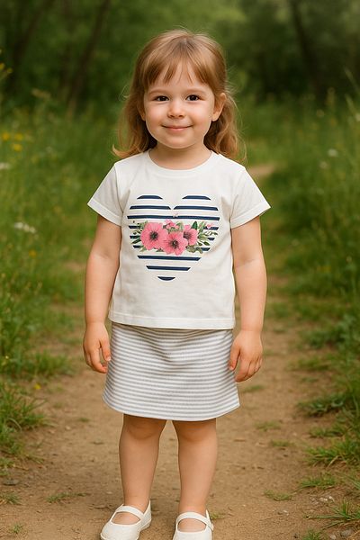 TRENDİMİZBİR Girl's Heart and Flower Summer Shorts and Skirt Set
